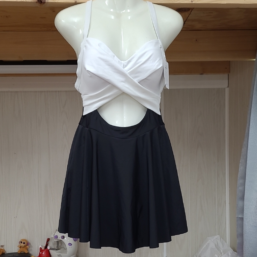 Elegant Black and White One-Piece Swimsuit